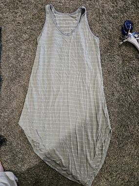 Striped V-Neck Sleeveless Maxi Dress - Sage Green & White